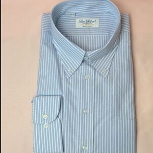 Ben Silver New 170s Blue and White Bengal Stripe Button Down Shirt size 18.5